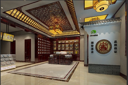 通江古朴典雅的中式茶叶店大堂设计效果图